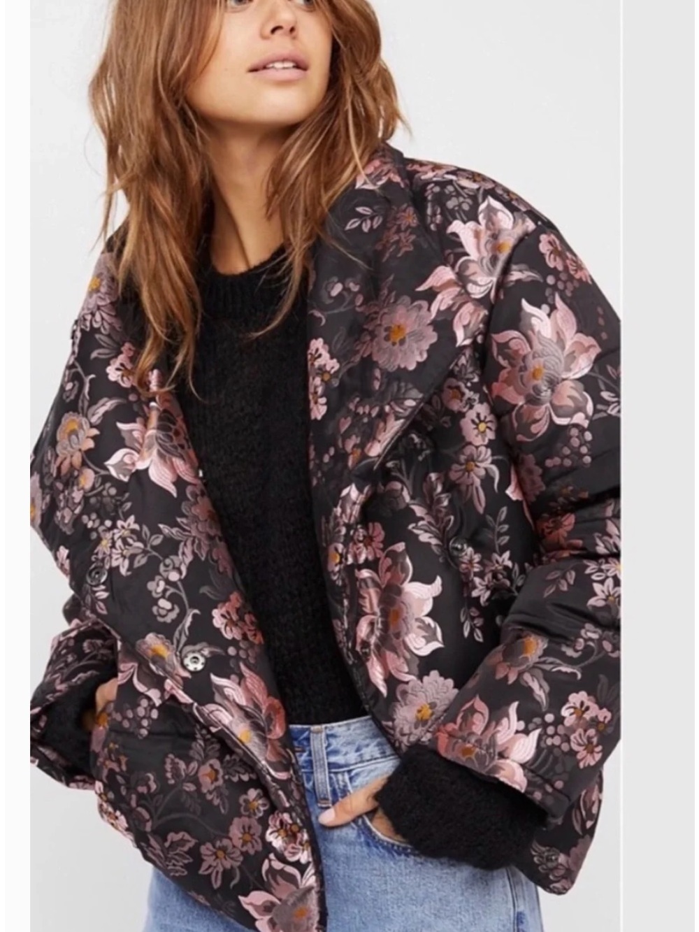 Free People Oversized Jacquard Puffer Floral Jacket, Size M